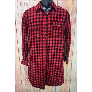 Heart & Hips Red Plaid Button-Down Tunic Shirt Small